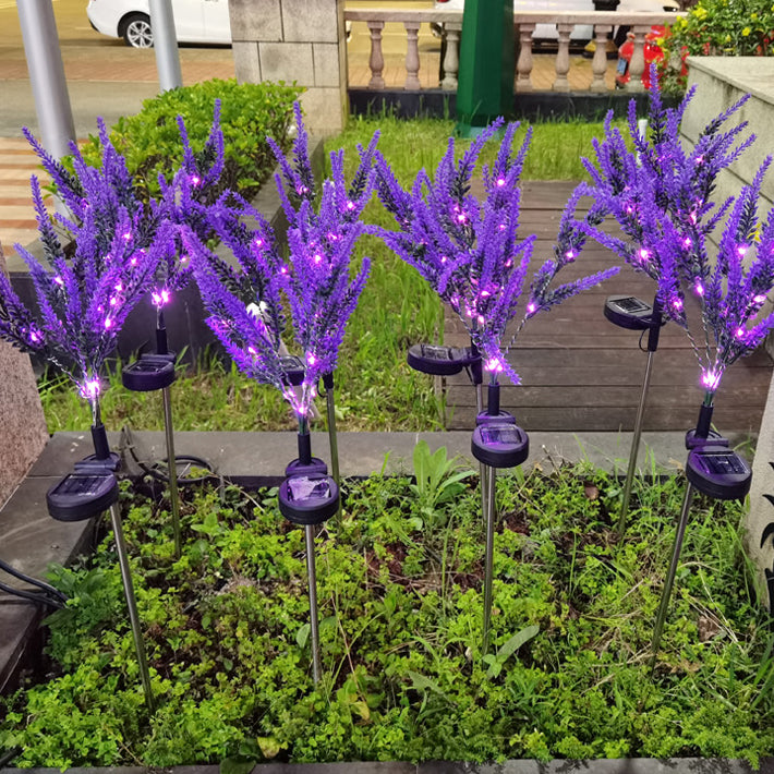 Art déco moderne solaire étanche en acier inoxydable PC &amp; ABS faux lavande LED éclairage extérieur pour jardin et patio extérieur 
