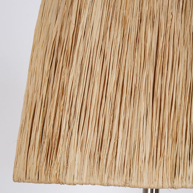 Traditionelle rustikale Keramik- und Raffia-Gittermuster-Glasförmige 1-Licht-Tischlampe für Schlafzimmer und Wohnzimmer 