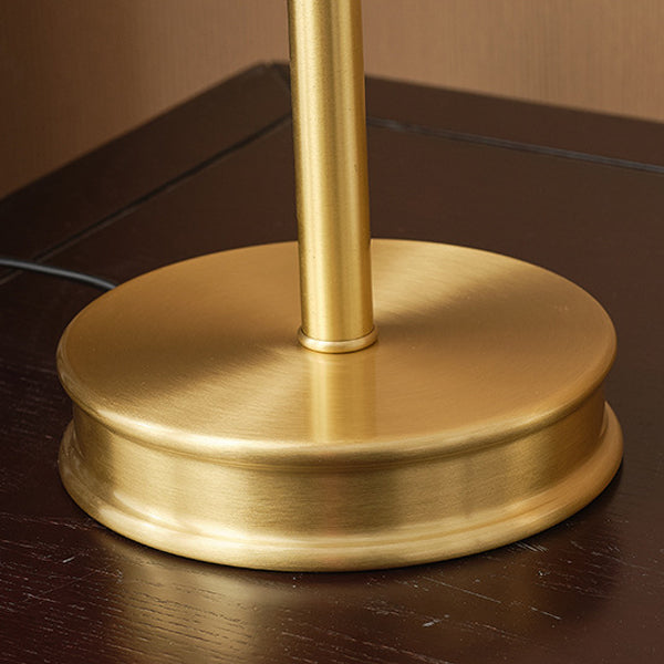 Traditional Chinese Brass &amp; Glass Painted Cherry Cone 1-Light Table Lamp For Bedroom