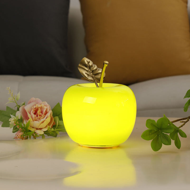 Contemporary Creative Battery Iron &amp; Glass Apple-Shaped LED Table Lamp Night Light For Bedroom