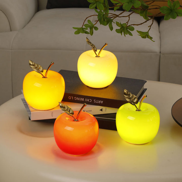Contemporary Creative Battery Iron &amp; Glass Apple-Shaped LED Table Lamp Night Light For Bedroom