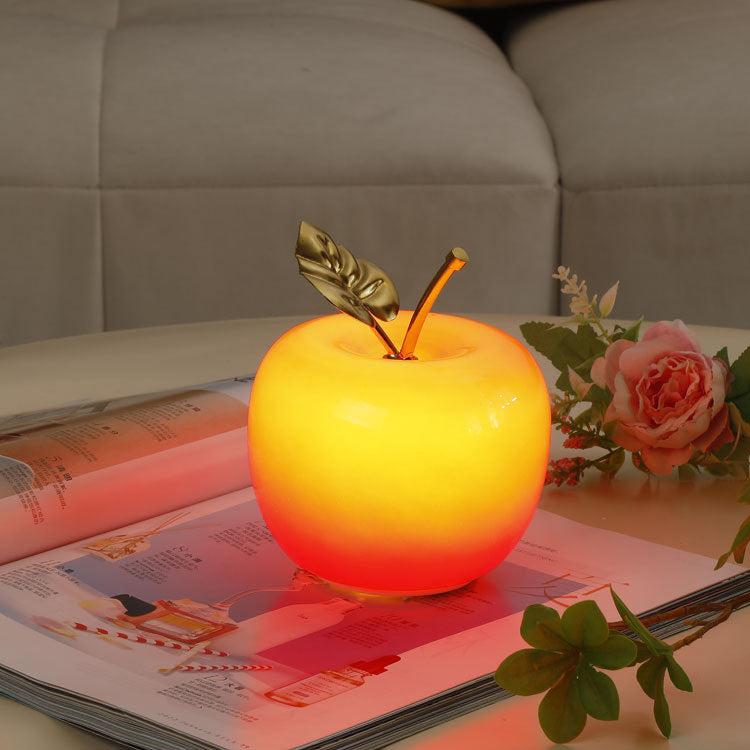 Contemporary Creative Battery Iron &amp; Glass Apple-Shaped LED Table Lamp Night Light For Bedroom