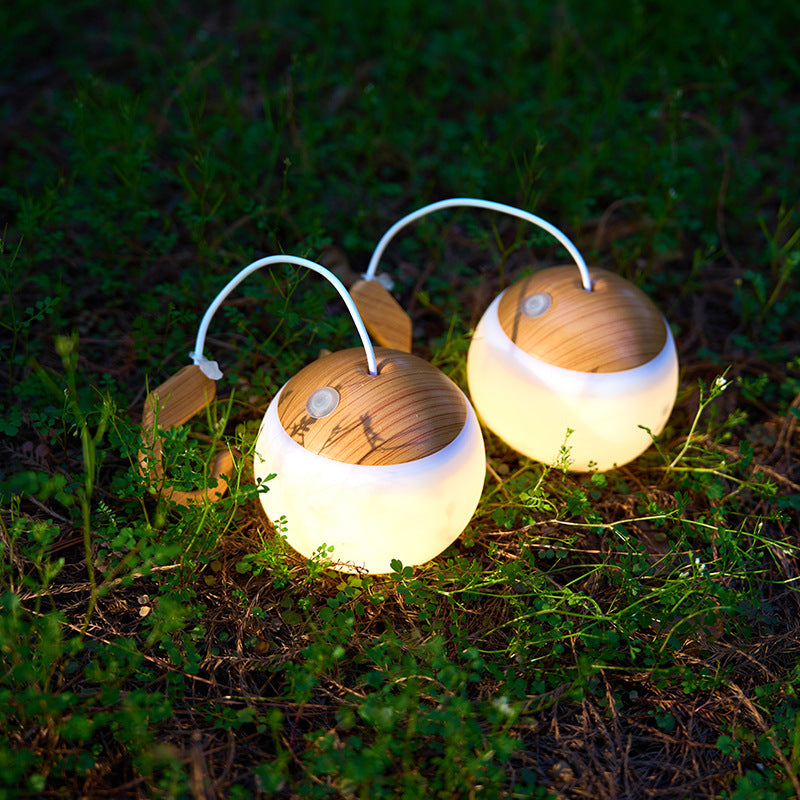Contemporary Nordic Rechargeable Waterproof ABS &amp; TPR Woodgrain Semi-Circular Lantern-Style LED Camping Outdoor Light For Outdoor Patio