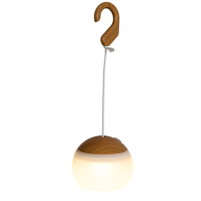 Contemporary Nordic Rechargeable Waterproof ABS &amp; TPR Woodgrain Semi-Circular Lantern-Style LED Camping Outdoor Light For Outdoor Patio