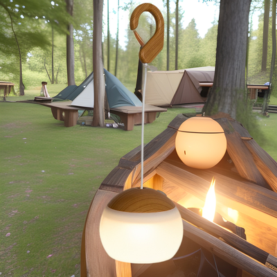 Lanterne LED de camping extérieure contemporaine nordique rechargeable étanche en ABS & TPR à grain de bois semi-circulaire pour patio extérieur 