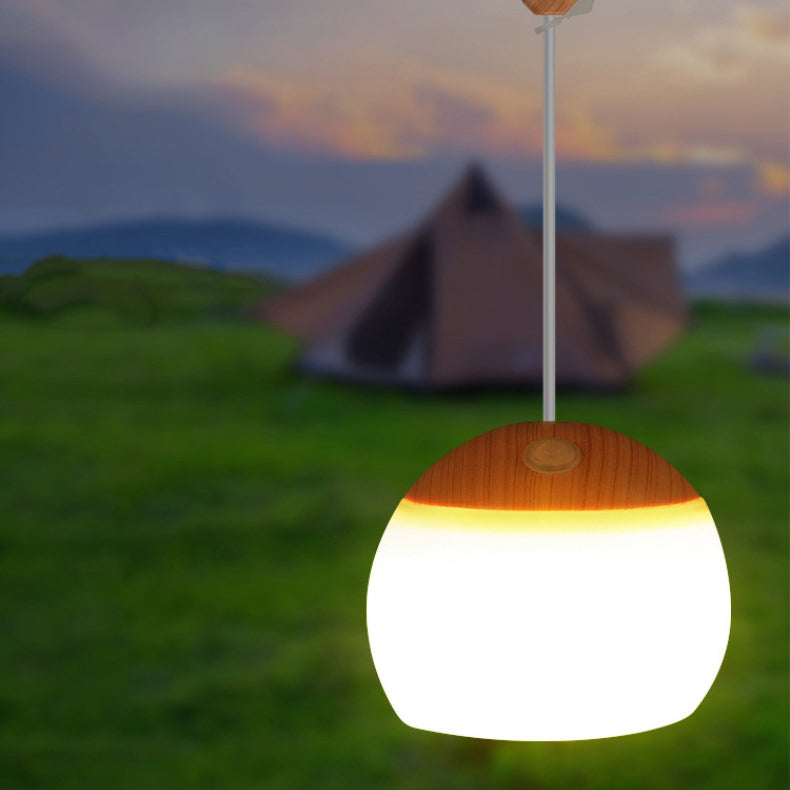 Lanterne LED de camping extérieure contemporaine nordique rechargeable étanche en ABS & TPR à grain de bois semi-circulaire pour patio extérieur 