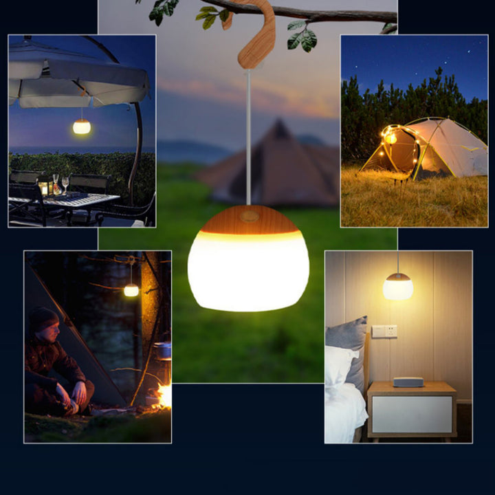 Contemporary Nordic Rechargeable Waterproof ABS &amp; TPR Woodgrain Semi-Circular Lantern-Style LED Camping Outdoor Light For Outdoor Patio