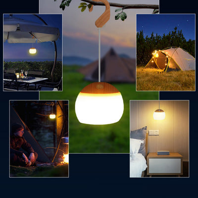 Lanterne LED de camping extérieure contemporaine nordique rechargeable étanche en ABS & TPR à grain de bois semi-circulaire pour patio extérieur 