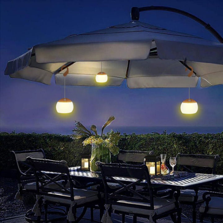 Contemporary Nordic Rechargeable Waterproof ABS &amp; TPR Woodgrain Semi-Circular Lantern-Style LED Camping Outdoor Light For Outdoor Patio