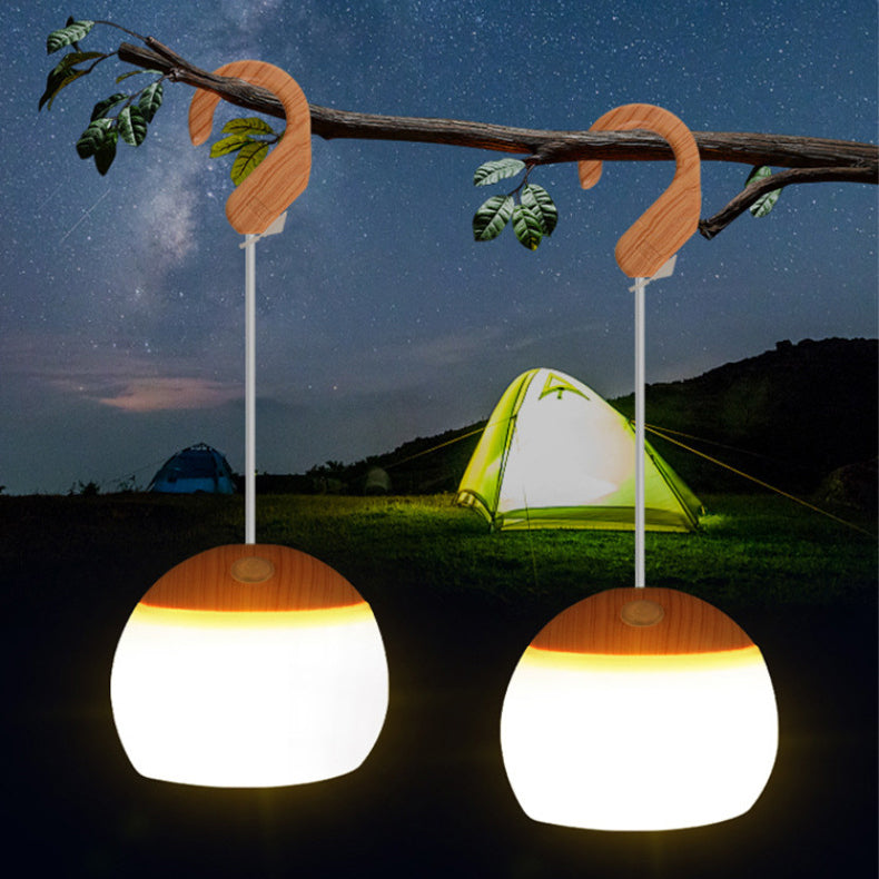 Contemporary Nordic Rechargeable Waterproof ABS &amp; TPR Woodgrain Semi-Circular Lantern-Style LED Camping Outdoor Light For Outdoor Patio