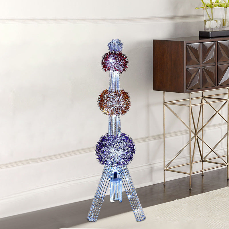 Zeitgenössische kreative Weberei Aluminiumdraht-Turm & Blumenball LED Stehende Stehlampe für Schlafzimmer & Wohnzimmer 