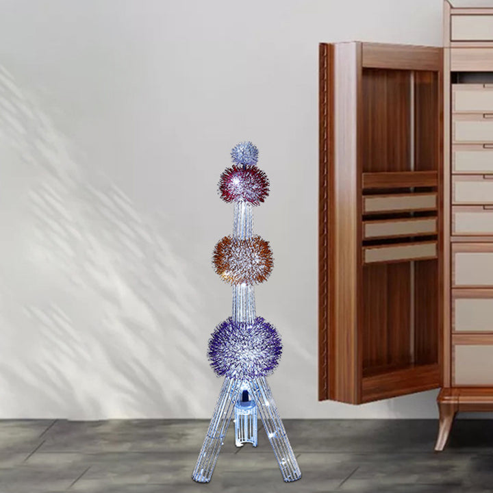 現代的なクリエイティブな編みアルミワイヤータワーとフローラルボールLEDスタンディングフロアランプ 寝室とリビングルーム用 