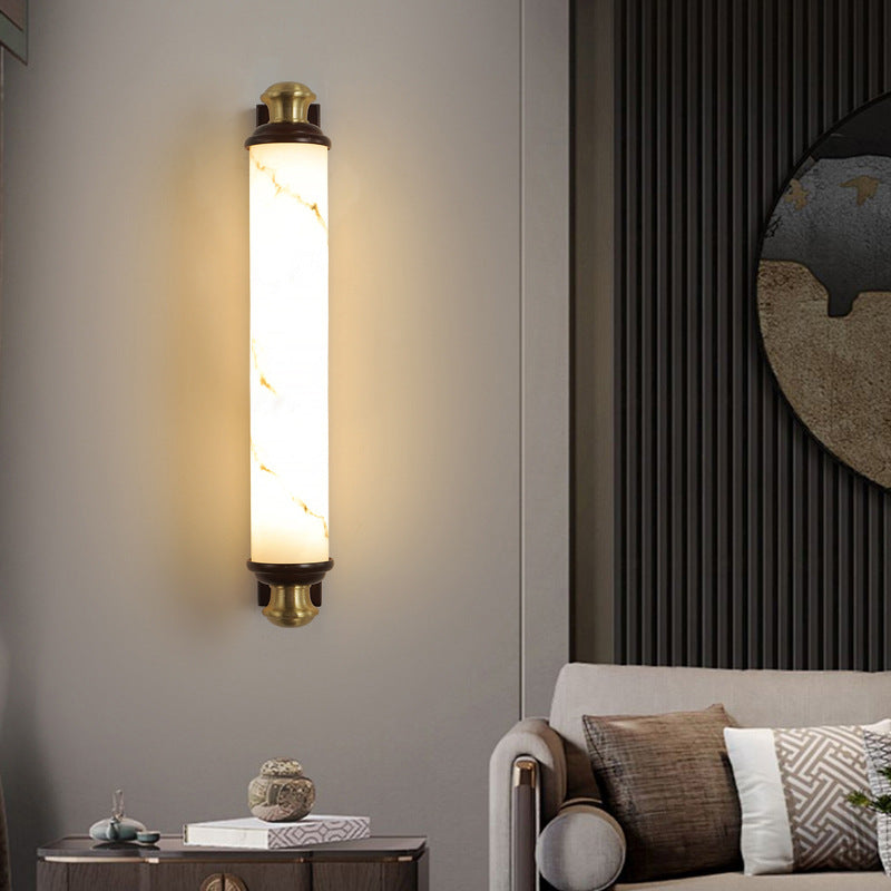 Applique murale LED en laiton chinois traditionnel, bois Wujin et imitation marbre en forme de barre pour chambre et salon 
