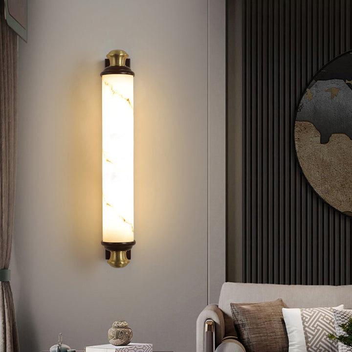 Applique murale LED en laiton chinois traditionnel, bois Wujin et imitation marbre en forme de barre pour chambre et salon 