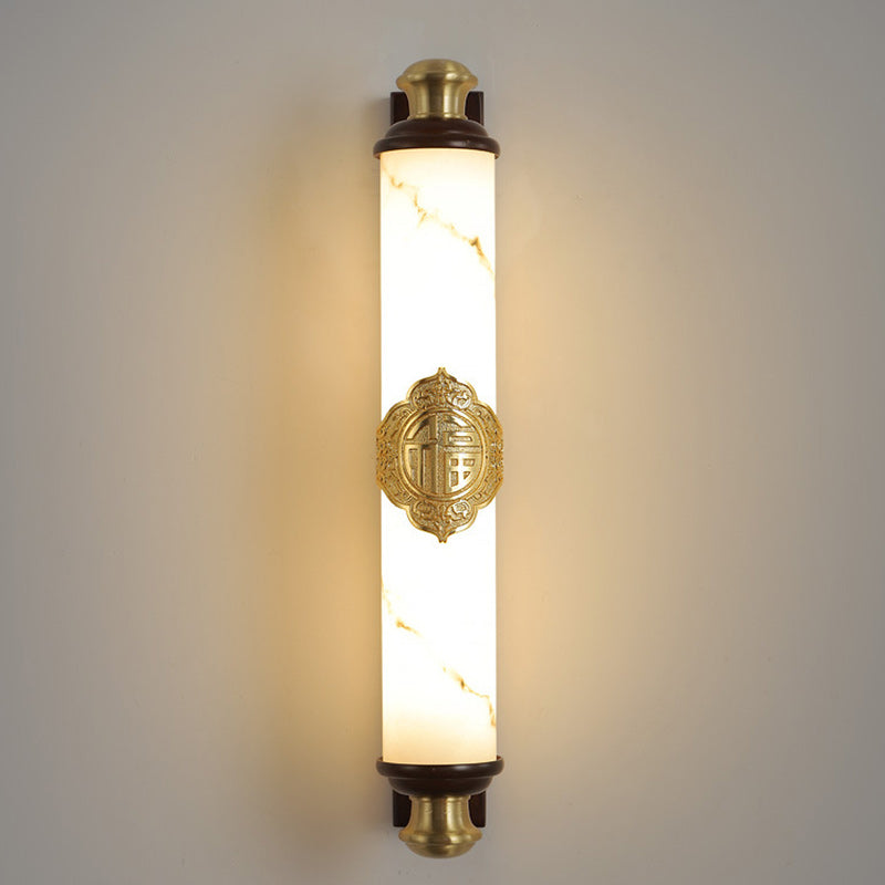 Applique murale LED en laiton chinois traditionnel, bois Wujin et imitation marbre en forme de barre pour chambre et salon 