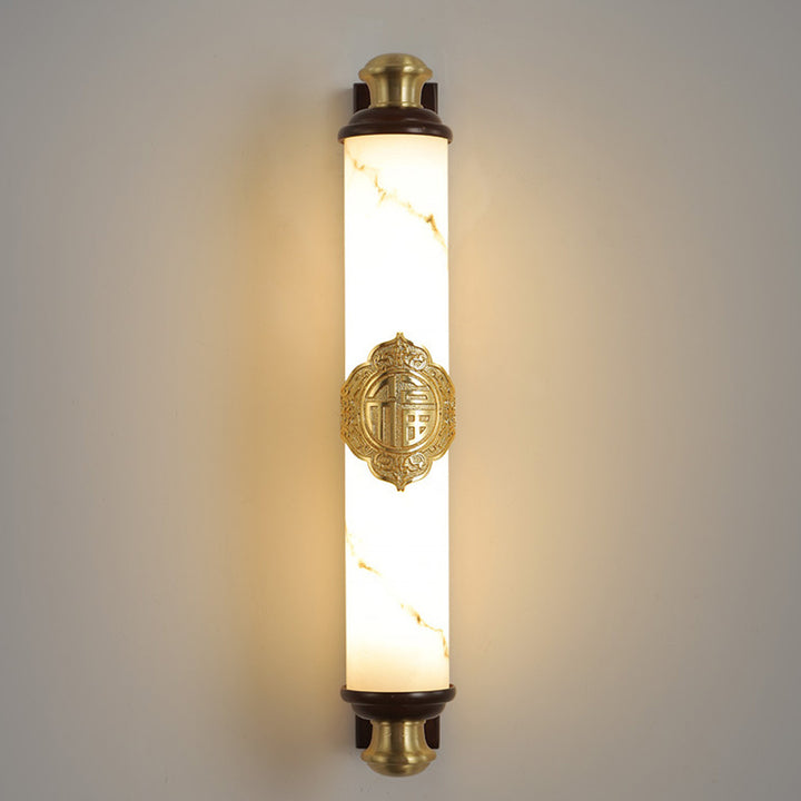 Applique murale LED en laiton chinois traditionnel, bois Wujin et imitation marbre en forme de barre pour chambre et salon 