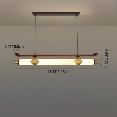 伝統的な中国の真鍮、ウジン木材、模造大理石のバー型LEDシャンデリア、ダイニングルーム用アイランドライト 