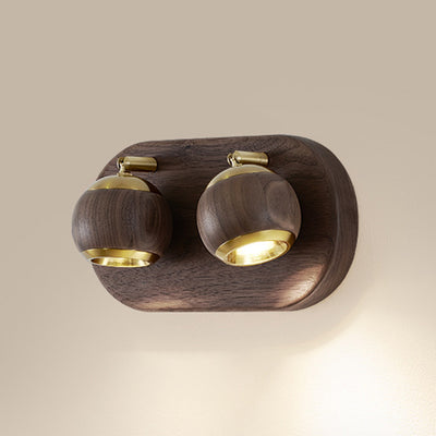 Zeitgenössische Retro Walnuss Aluminium Kugelförmige Verstellbare LED Wandleuchte Spotlampe Für das Bett 
