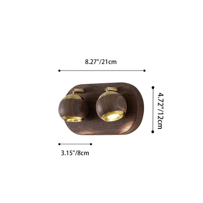 Zeitgenössische Retro Walnuss Aluminium Kugelförmige Verstellbare LED Wandleuchte Spotlampe Für das Bett 