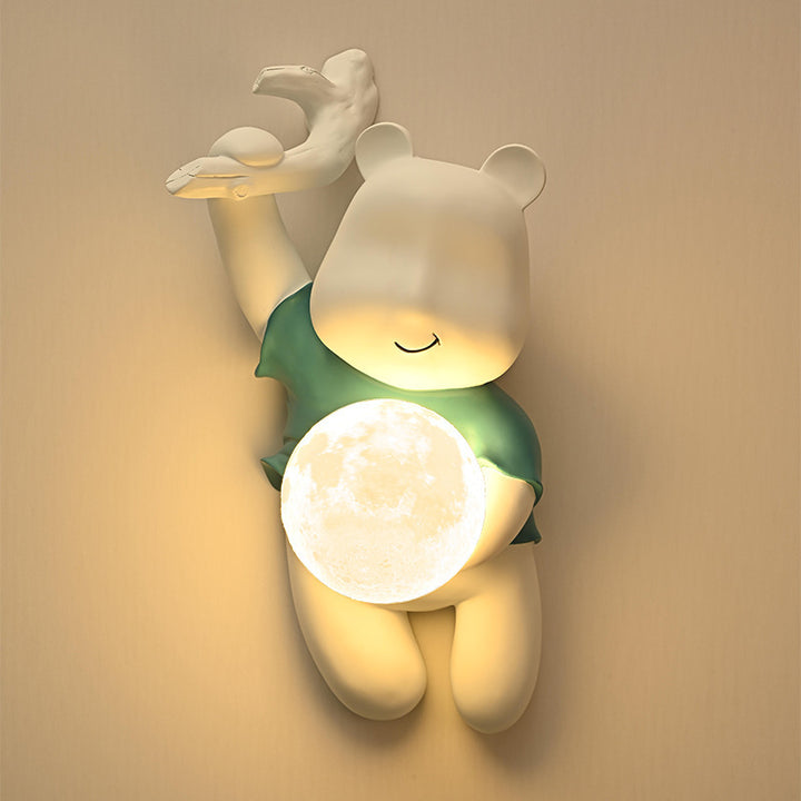 Contemporáneo Creativo Niños Resina y PLA Oso de Dibujos Animados Con Luna Lámpara Aplique de Pared de 1 Luz Para Dormitorio y Sala de Estar 