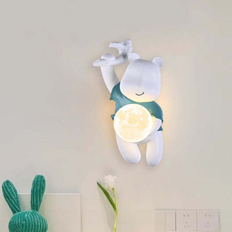 Contemporáneo Creativo Niños Resina y PLA Oso de Dibujos Animados Con Luna Lámpara Aplique de Pared de 1 Luz Para Dormitorio y Sala de Estar 