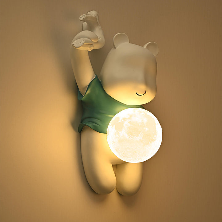 Contemporáneo Creativo Niños Resina y PLA Oso de Dibujos Animados Con Luna Lámpara Aplique de Pared de 1 Luz Para Dormitorio y Sala de Estar 