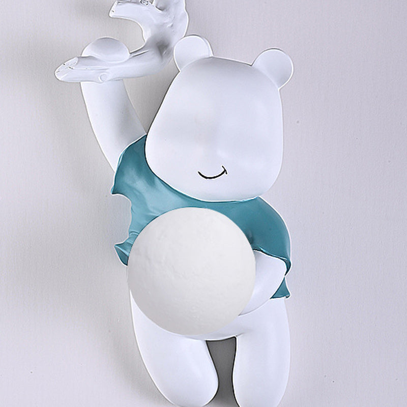 Contemporáneo Creativo Niños Resina y PLA Oso de Dibujos Animados Con Luna Lámpara Aplique de Pared de 1 Luz Para Dormitorio y Sala de Estar 