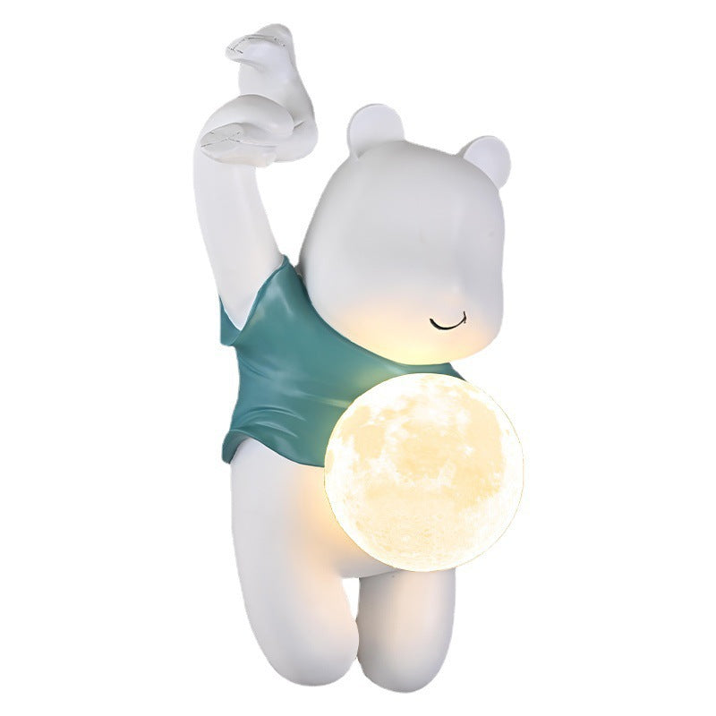 Contemporáneo Creativo Niños Resina y PLA Oso de Dibujos Animados Con Luna Lámpara Aplique de Pared de 1 Luz Para Dormitorio y Sala de Estar 