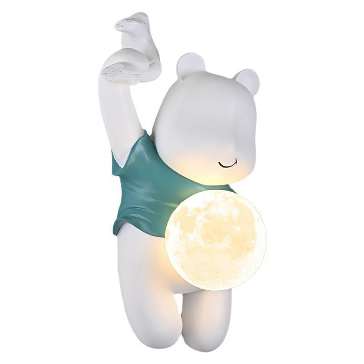 Contemporáneo Creativo Niños Resina y PLA Oso de Dibujos Animados Con Luna Lámpara Aplique de Pared de 1 Luz Para Dormitorio y Sala de Estar 