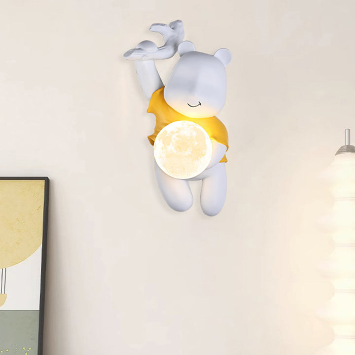 Contemporáneo Creativo Niños Resina y PLA Oso de Dibujos Animados Con Luna Lámpara Aplique de Pared de 1 Luz Para Dormitorio y Sala de Estar 
