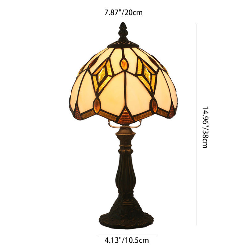 Lampe de table traditionnelle en verre Tiffany et dôme en diamant en alliage de zinc 1 lumière pour chambre et salon 