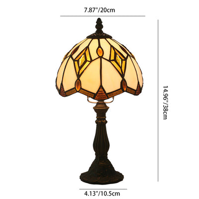 Traditionelle Tiffany-Glas- und Zinklegierung-Diamantkuppel 1-Licht-Tischlampe für Schlafzimmer und Wohnzimmer 