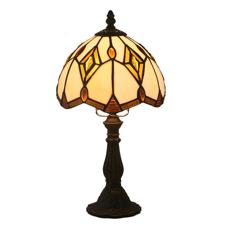 Lampe de table traditionnelle en verre Tiffany et dôme en diamant en alliage de zinc 1 lumière pour chambre et salon 