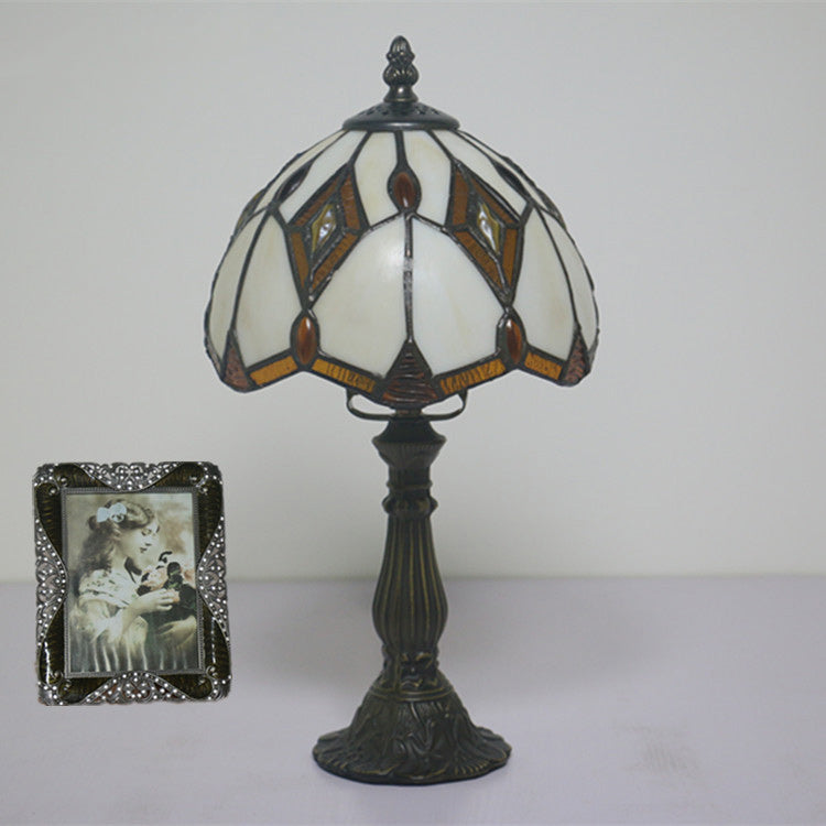 Lampe de table traditionnelle en verre Tiffany et dôme en diamant en alliage de zinc 1 lumière pour chambre et salon 