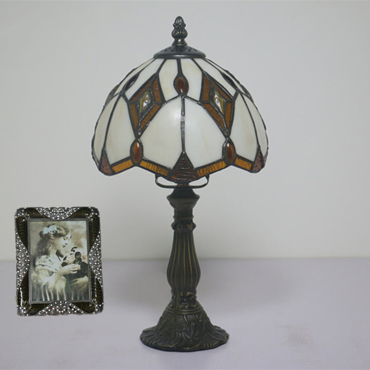 Lampe de table traditionnelle en verre Tiffany et dôme en diamant en alliage de zinc 1 lumière pour chambre et salon 