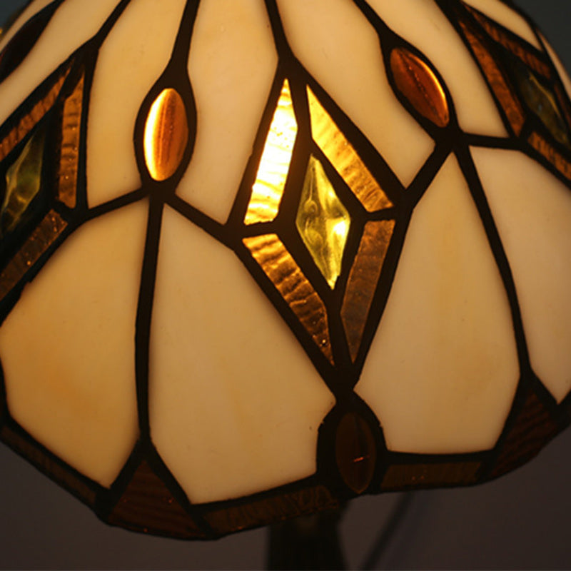 Lampe de table traditionnelle en verre Tiffany et dôme en diamant en alliage de zinc 1 lumière pour chambre et salon 