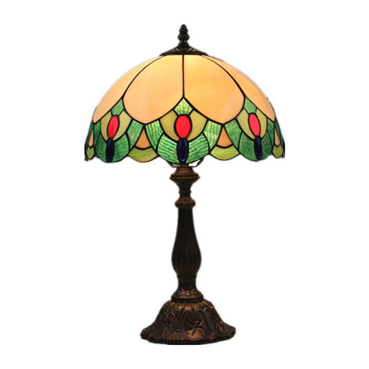 Traditional Tiffany Glass &amp; Zinc Alloy Leaf Dome 1-Light Table Lamp For Bedroom &amp; Living Room
