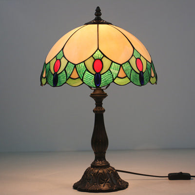 Traditionelle Tiffany Glas & Zinklegierung Blattkuppel 1-Licht Tischlampe für Schlafzimmer & Wohnzimmer 