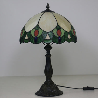 Traditionelle Tiffany Glas & Zinklegierung Blattkuppel 1-Licht Tischlampe für Schlafzimmer & Wohnzimmer 