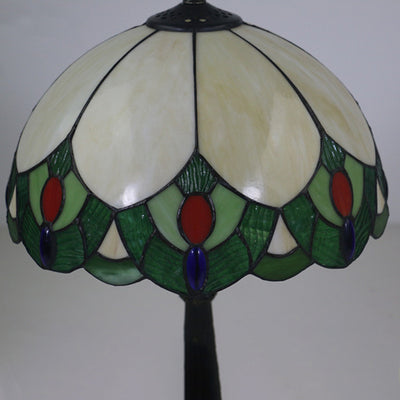 Traditionelle Tiffany Glas & Zinklegierung Blattkuppel 1-Licht Tischlampe für Schlafzimmer & Wohnzimmer 