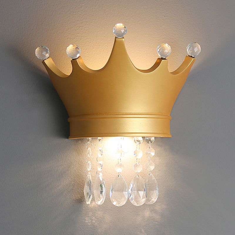 Lámpara de aplique de pared LED con corona de cristal de resina creativa contemporánea para niños para la mesita de noche 