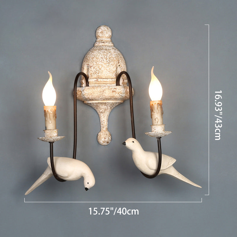 Applique murale traditionnelle rustique en bois massif et métal avec candélabre oiseau 1/2 lumière pour salon et salle à manger 