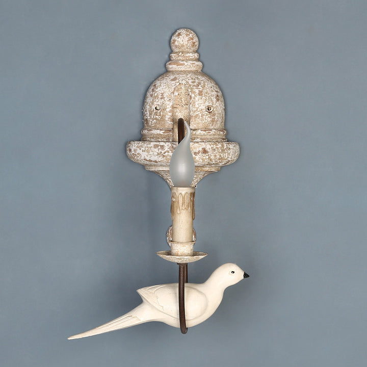 Applique murale traditionnelle rustique en bois massif et métal avec candélabre oiseau 1/2 lumière pour salon et salle à manger 