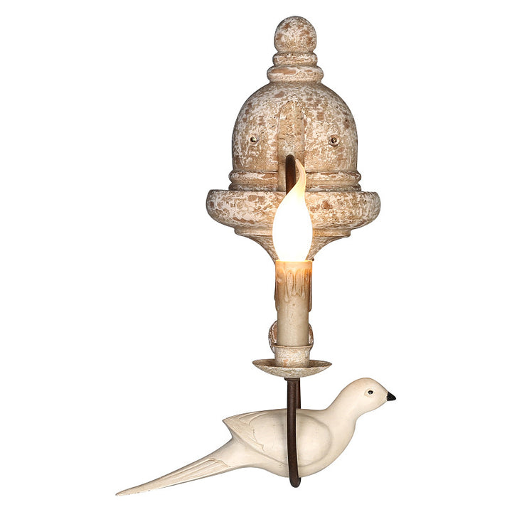 Applique murale traditionnelle rustique en bois massif et métal avec candélabre oiseau 1/2 lumière pour salon et salle à manger 