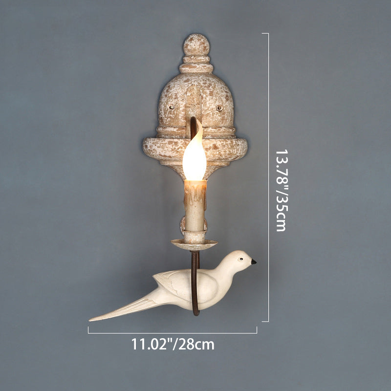 Applique murale traditionnelle rustique en bois massif et métal avec candélabre oiseau 1/2 lumière pour salon et salle à manger 