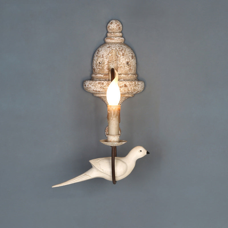 Applique murale traditionnelle rustique en bois massif et métal avec candélabre oiseau 1/2 lumière pour salon et salle à manger 
