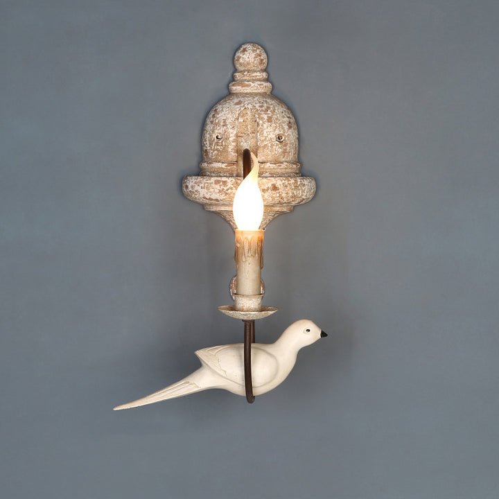 Applique murale traditionnelle rustique en bois massif et métal avec candélabre oiseau 1/2 lumière pour salon et salle à manger 