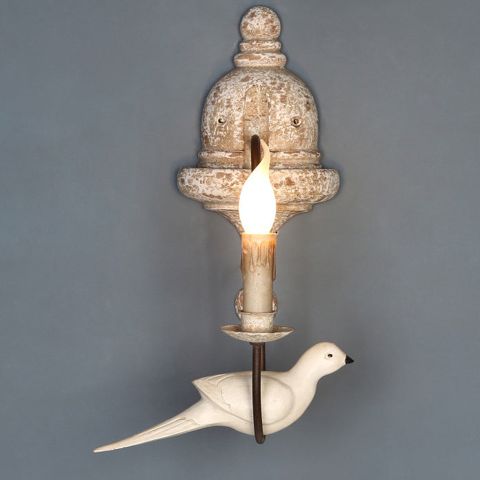 Applique murale traditionnelle rustique en bois massif et métal avec candélabre oiseau 1/2 lumière pour salon et salle à manger 