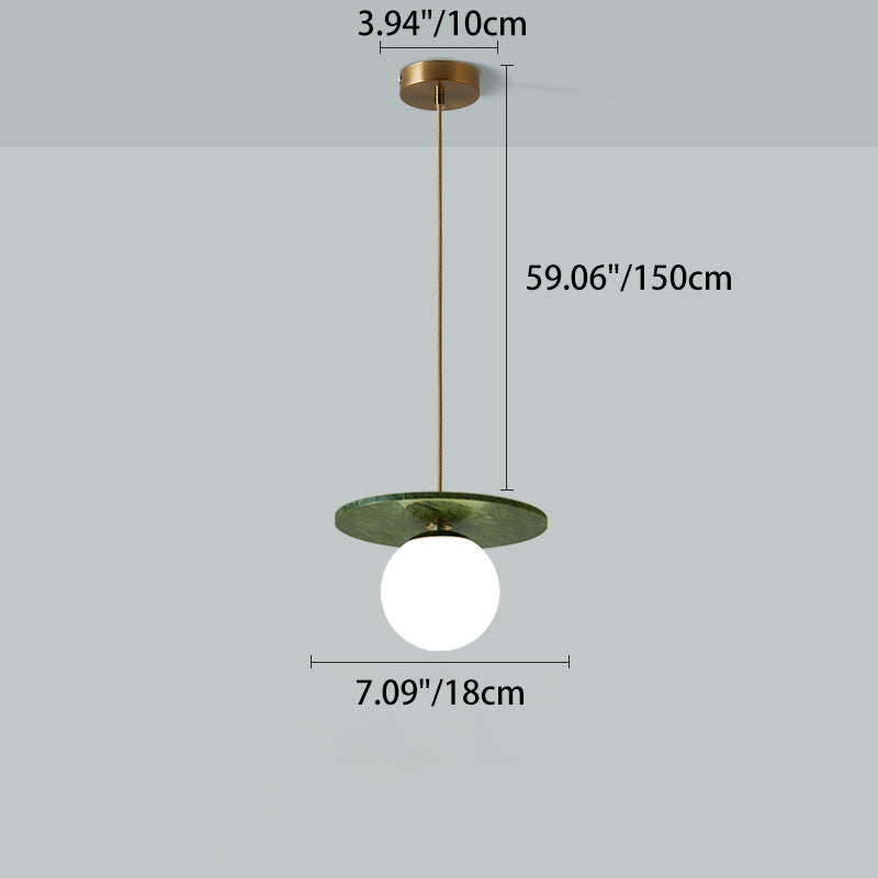Traditional Vintage Natural Jade Glass Metal Sphere UFO 1-Light Pendant Light For Dining Room