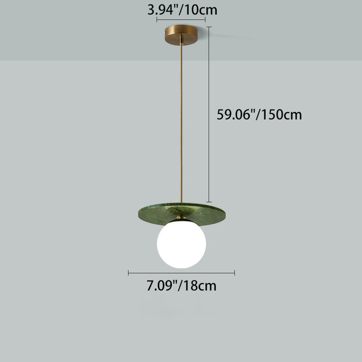 Traditional Vintage Natural Jade Glass Metal Sphere UFO 1-Light Pendant Light For Dining Room